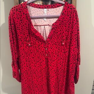 Red 3/4 Sleeve Mandarin Collar Blouse